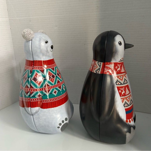 Set of 2 SILVER CRANE tin containers (polar bear and penguin) - Picture 5 of 12